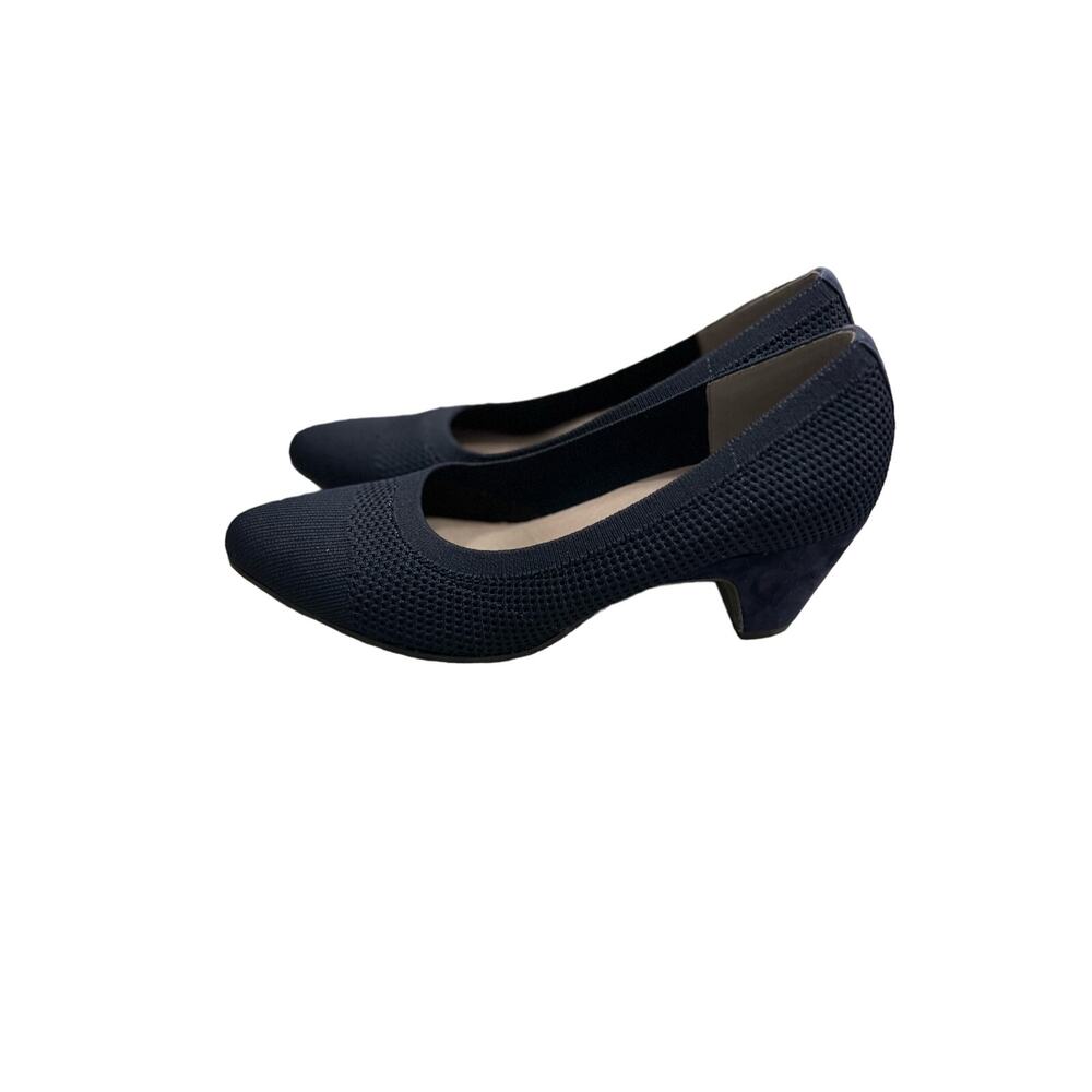 Eileen Fisher womens square block heel pumps size 10 navy stretch knit